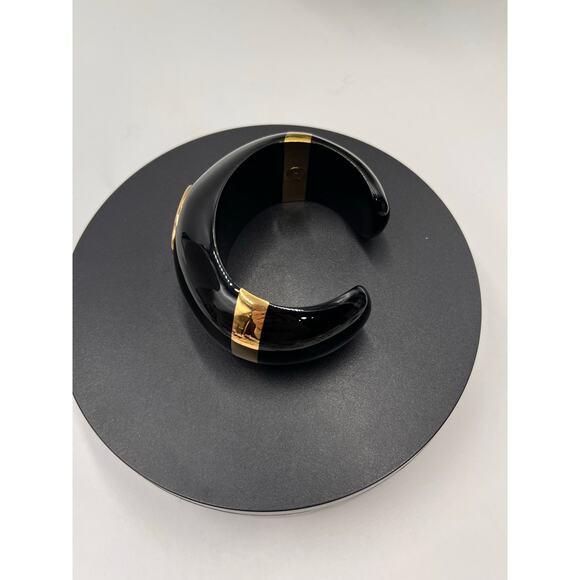 Aurélie Bidermann Designer Black Enamel Oval Mirror Gold Plated Cuff Bracelet - Picture 6 of 8